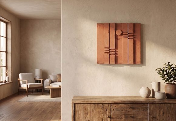 Girift koleksiyonuna ait, ham dokulu minimalist ve brütalist beton duvar objesi.